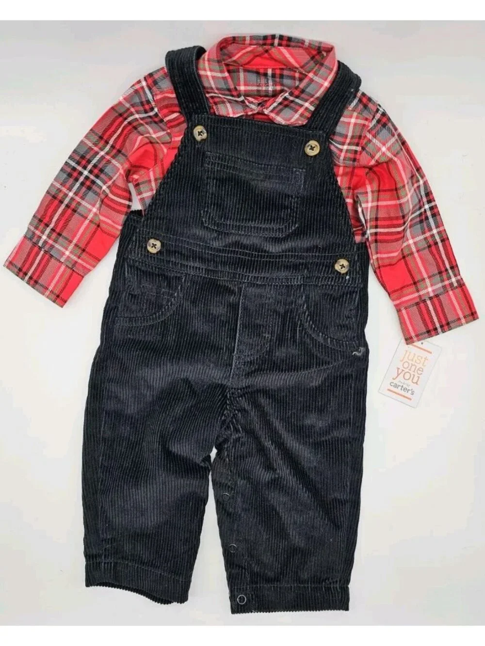 Carters Holiday Outfit Baby Size 6 Months Black Overalls Red Long Sleeve Shirt